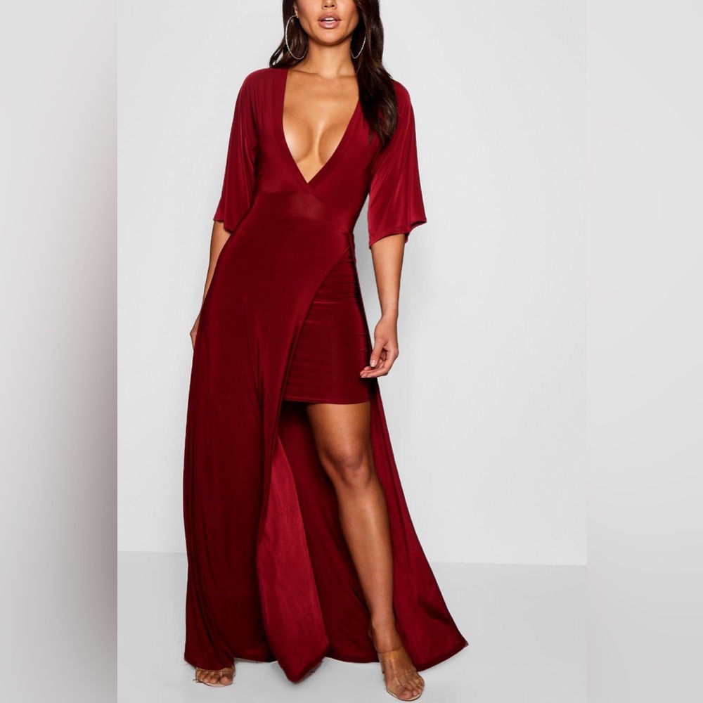 ⭐️Boohoo Night Black Deep V Neck Maxi Dress 6 NWT
